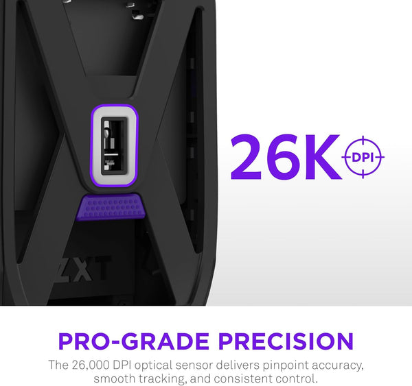 NZXT Lift Elite Wireless Gaming Mouse - Ultra-Lightweight 57 g - 4K/8K Polling Rates, Optical Switches, 26K DPI Optical Sensor - Long Battery Life - Rubber Side Grips - 5 Programmable Buttons - Black