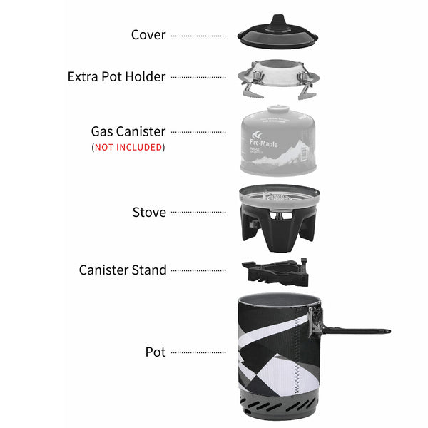Fire-maple FMS-X2 Personal Cooking System Outdoor Hiking Camping Equipment Oven with Piezo Ignition POT Support & Stand for Outdoor Acitivities- Portable Propane Gas Stove Burner