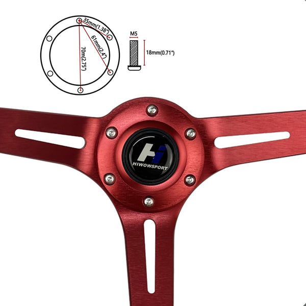 Hiracing 14" Universal Classic Wood Grain Steering Wheel Brushed 3 Spoke 1.5 Depth Steering Wheel with Horn Button 6 bolts (010)