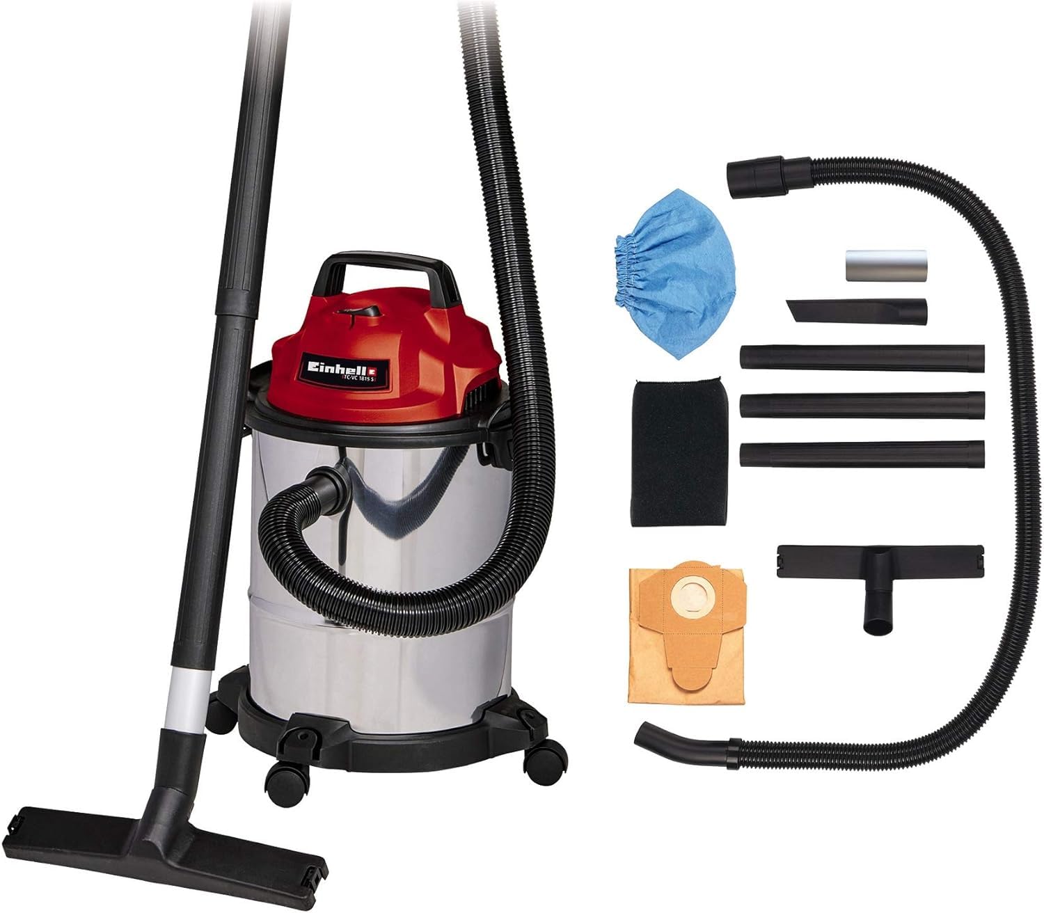 Einhell TC-VC 1820 S wet and dry vacuum cleaner (1,250 W, 20 l stainless steel tank, blow connection, 4 castors, Ø 36 mm suction hose + extension, floor nozzle, filters)