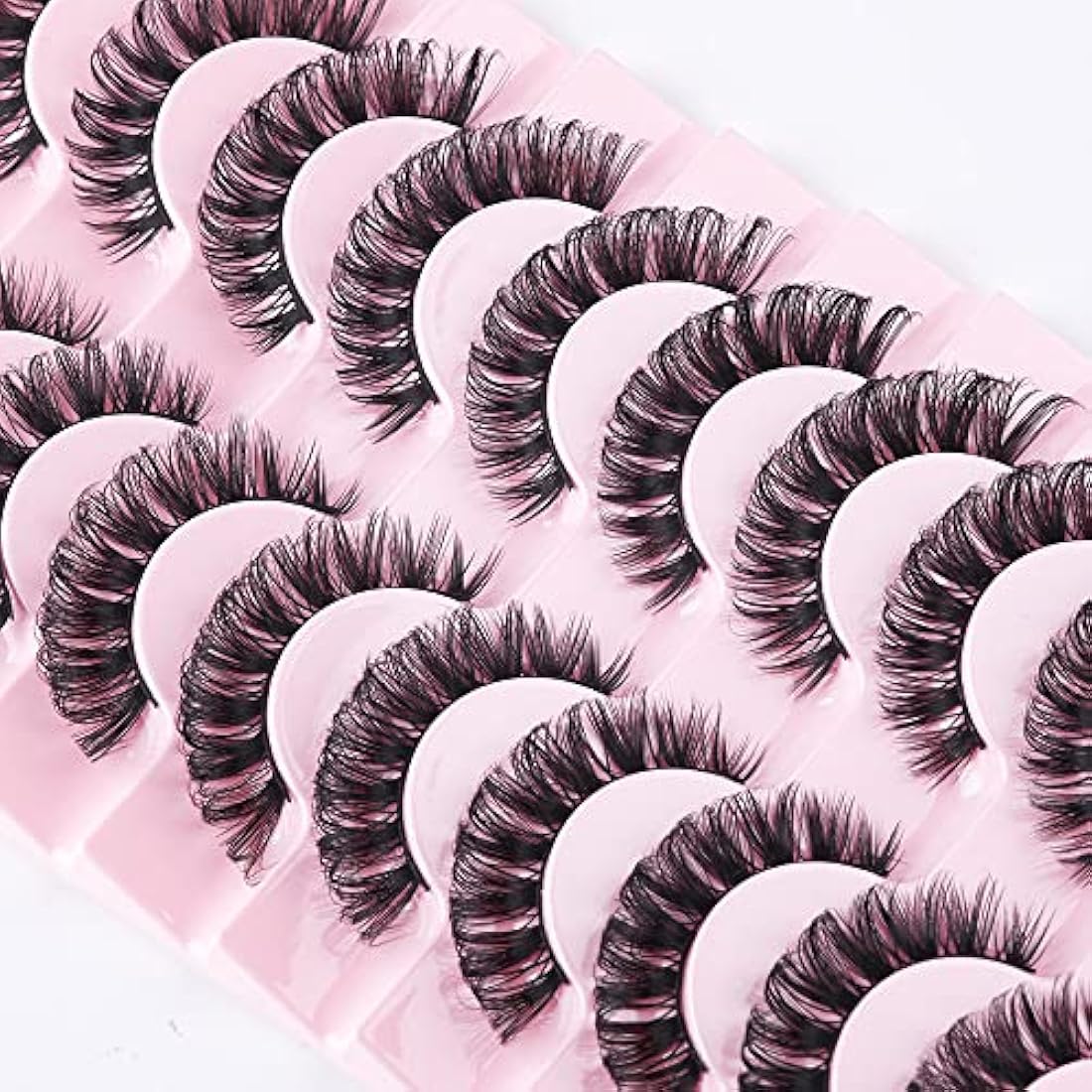 False Eyelashes Russian Strip Lashes Natural Fluffy Wispy D Curly 10 Pairs Reusable Fake Eyelashes Faux Mink Lashes Thick Short Soft Eyes Lash