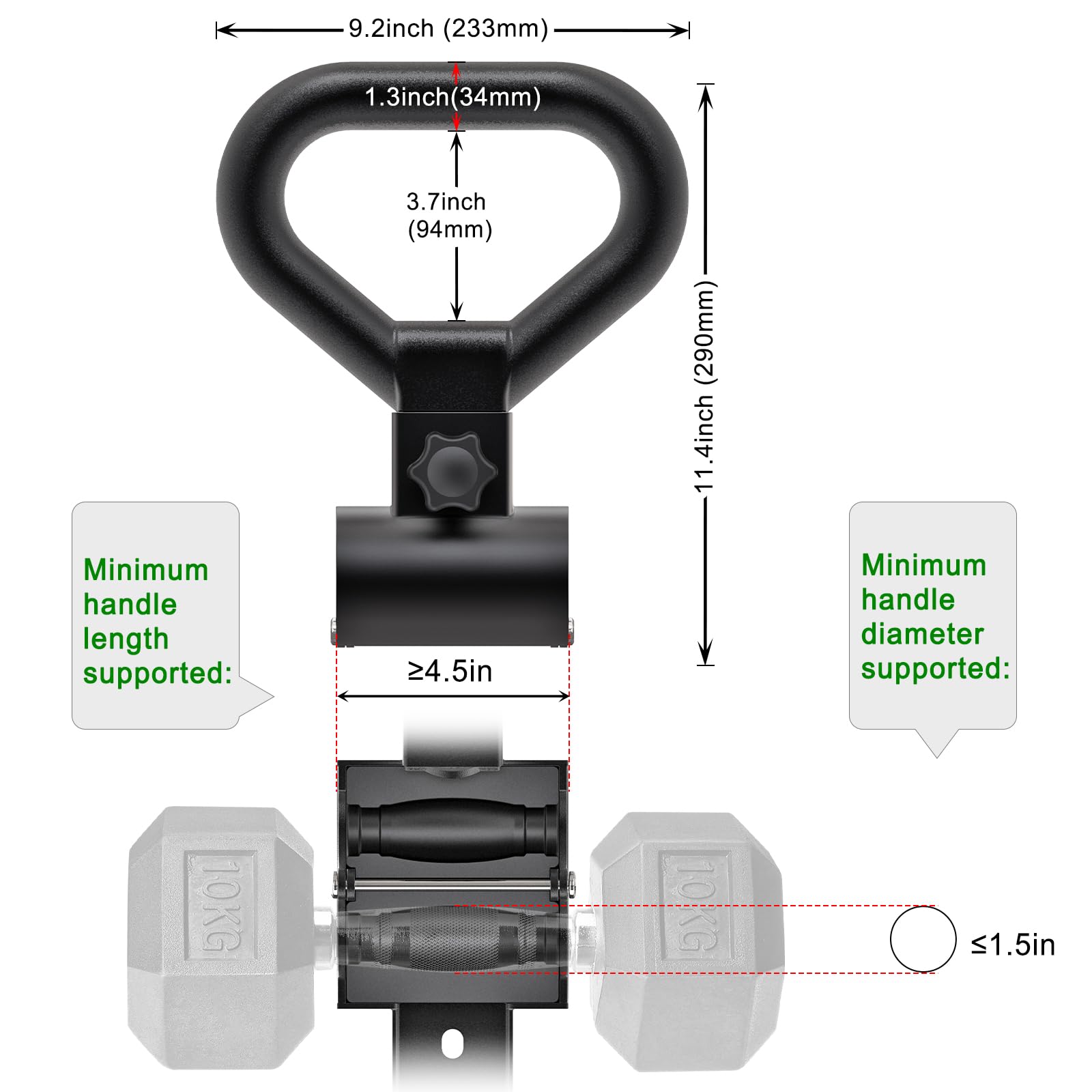 SELEWARE Versatile Steel Dumbbell to Kettlebell Converter Handle, Non-Slip Ergonomic Grip, Quick Installation Fits Most Dumbbells Up to 100lbs