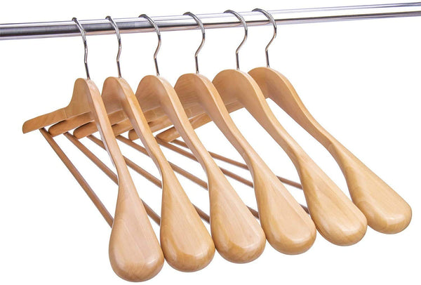 Hangerman Natural Wooden Suit Hangers, 10 Pack Wood Coat Hangers, Jacket Outerwear Shirt Hangers, Glossy Finish with Extra Wide Shoulder, 360 Degree