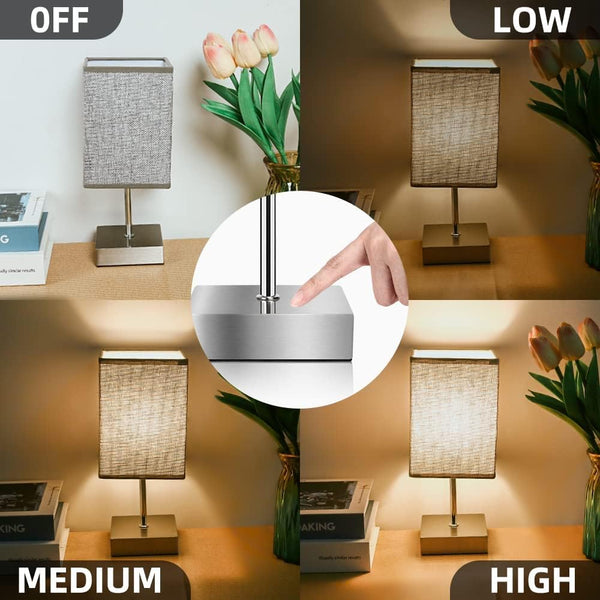 Aomeya Touch Control Table Lamp, 3-Way Dimmable Bedside Lamps Nightstand Lamps with Flaxen Fabric Shade for Bedroom Living Room,LED Bulb Included (Grey-1Pcs) (battery-1Pcs)