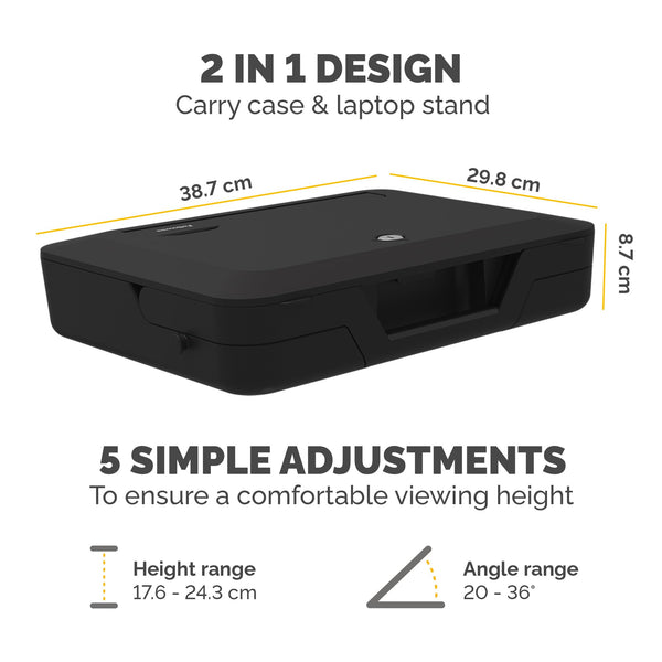 Fellowes Portable Laptop Stand Carry Case - Breyta 2-in-1 Design with 5 Height Adjustments - Ideal for Hybrid Work - 100% Recyclable - Black