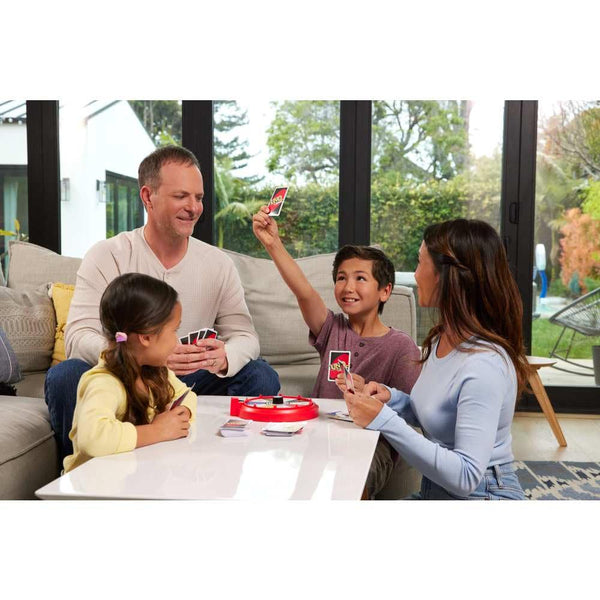 UNO Extreme Card Game Featuring Random-Action Launcher with Lights & Sounds & 112 Cards, Kid, Teen & Adult Game Night Gift Ages 7 Years & Older, GXY75