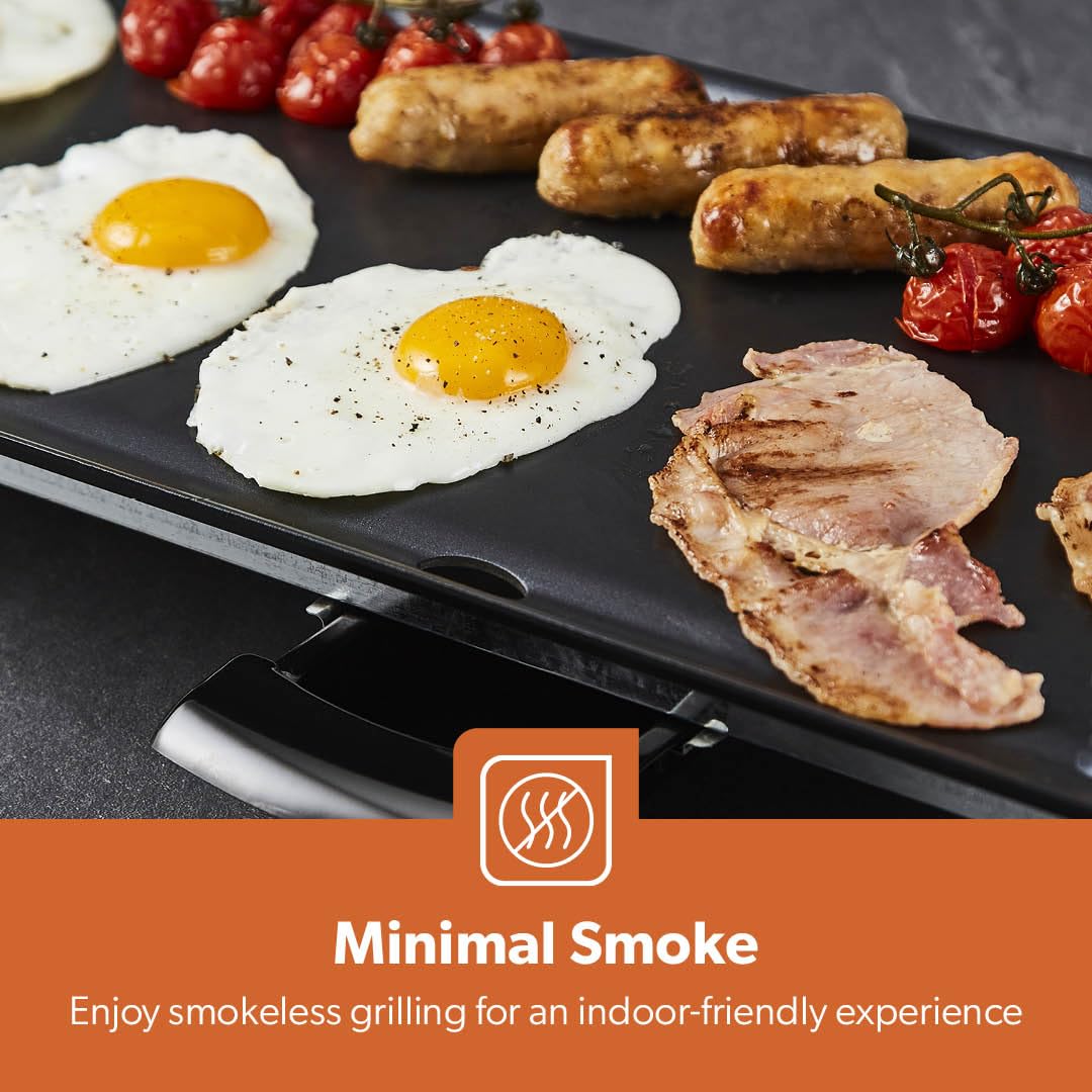 GEEPAS Teppanyaki Grill – Smokeless, Non-Stick, Adjustable Temperature - Easy-To-Clean, Removable Grease Tray, detachable cord – Indoor BBQ, Large Cooking Surface for Pancakes, Barbecue, Eggs and More