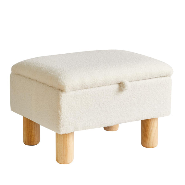 Aibiju Small Footstool with Storage, Faux Teddy Fur Foot Stool Ottoman with Wooden Legs, Change Shoes Stool for Living Room Bedroom Entryway