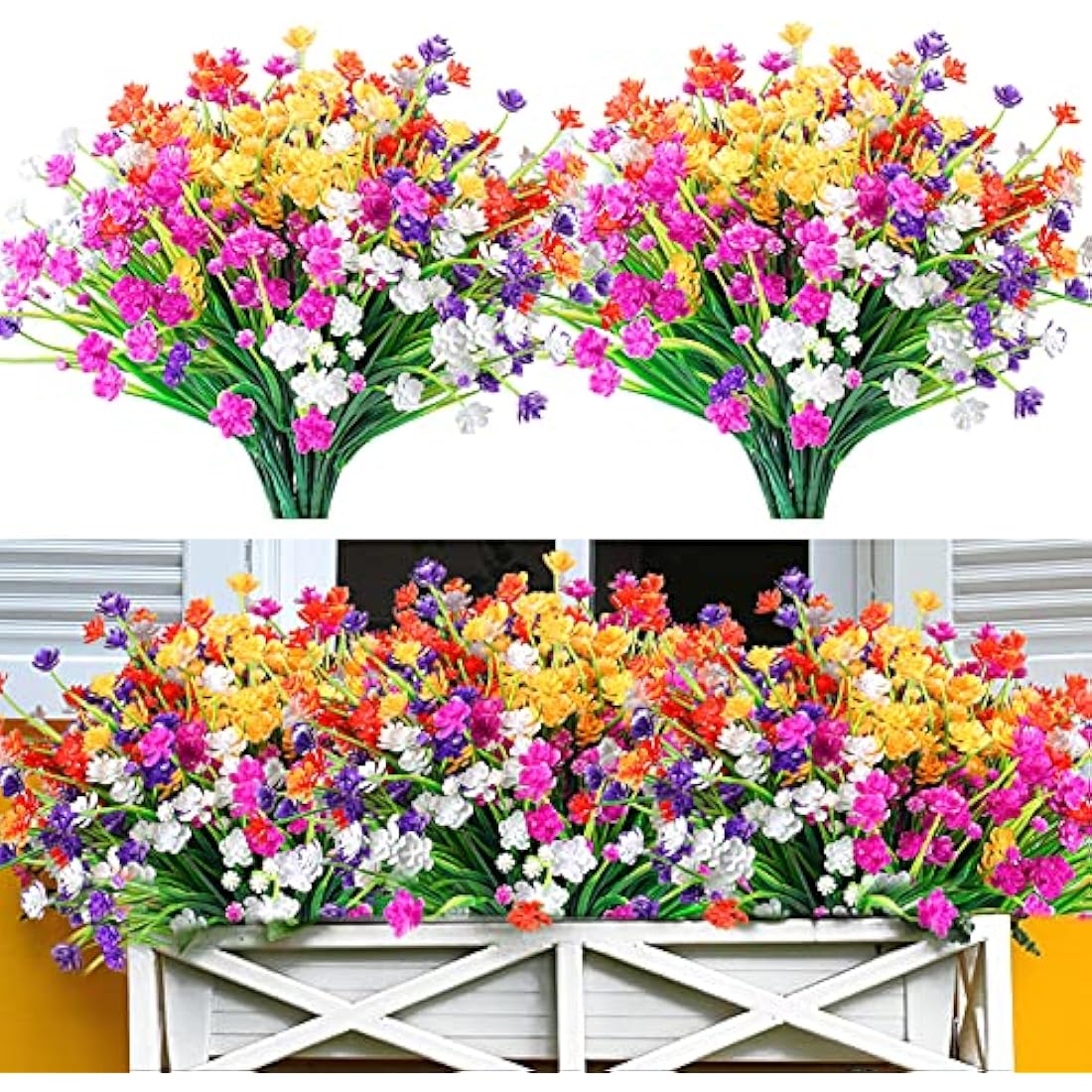 Eirdary 10 Bundles Artificial Flowers for Decoration,5 Colors UV Resistant Fake Flowers Outdoor Indoor, Faux Plastic Bouquet Shrubs Plants for Hanging Home Garden Window Wedding Party Decor