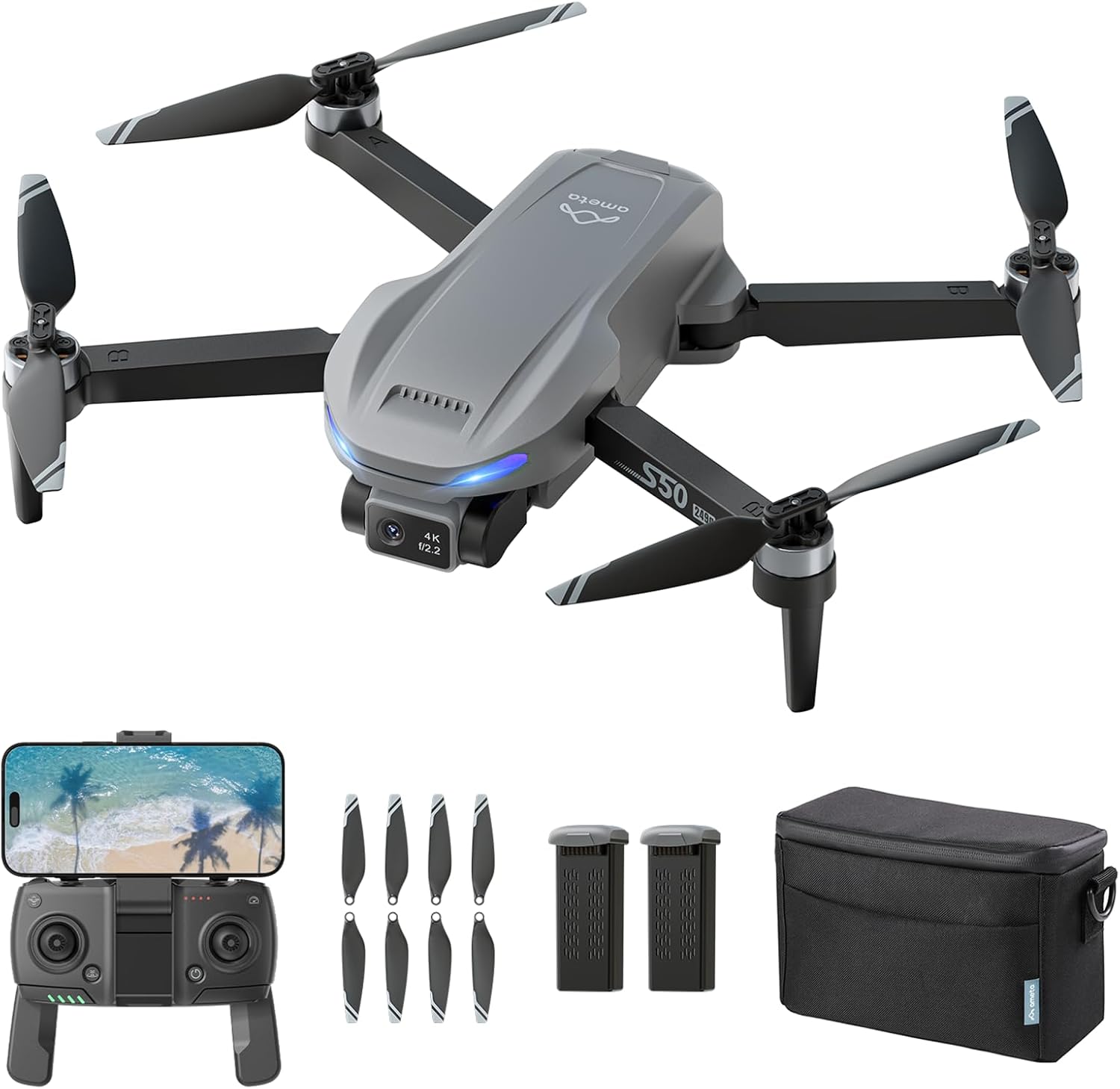 Ameta Drone with Camera 4K Professional with GPS, S50 Lite FPV Drone for Kids and Adults with Auto Return/ 50-Min Flight Time/Follow Me/Intelligent Mode/Gesture Control/ 500M Range, Under 249g
