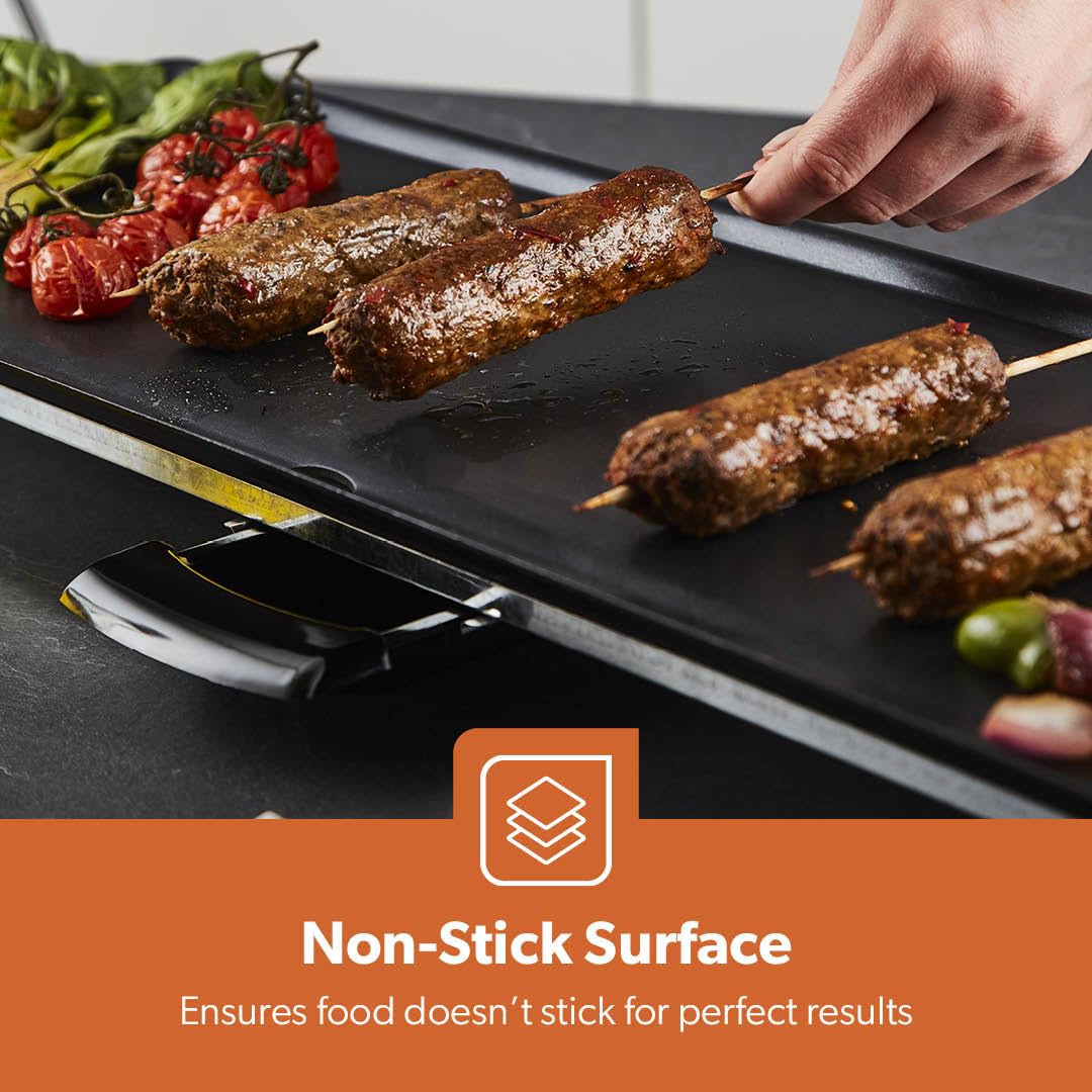 GEEPAS Teppanyaki Grill – Smokeless, Non-Stick, Adjustable Temperature - Easy-To-Clean, Removable Grease Tray, detachable cord – Indoor BBQ, Large Cooking Surface for Pancakes, Barbecue, Eggs and More