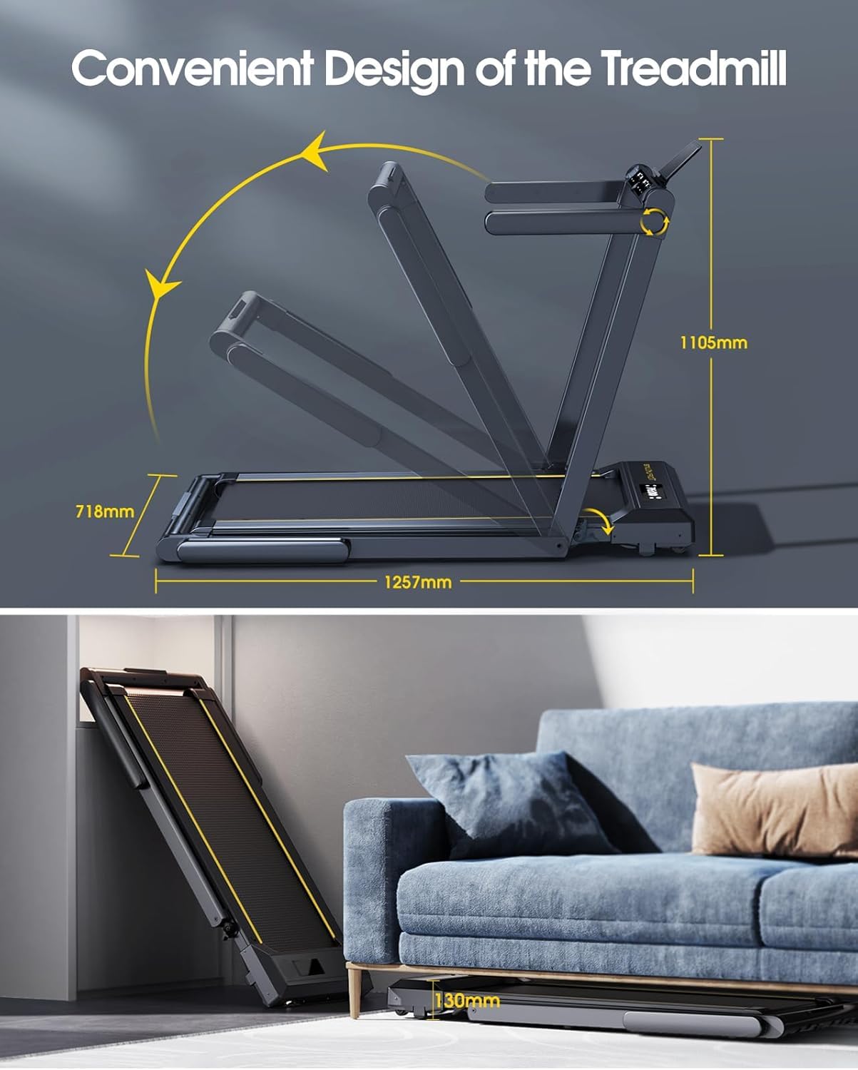 Folding Treadmill with 12% Incline, 4 in 1 Treadmills for Home/Office, Heart Rate, 16KM/H Portable Treadmill, 2.5HP Under Desk Walking Pad, Dual LED Screen, App, Bluetooth Speaker