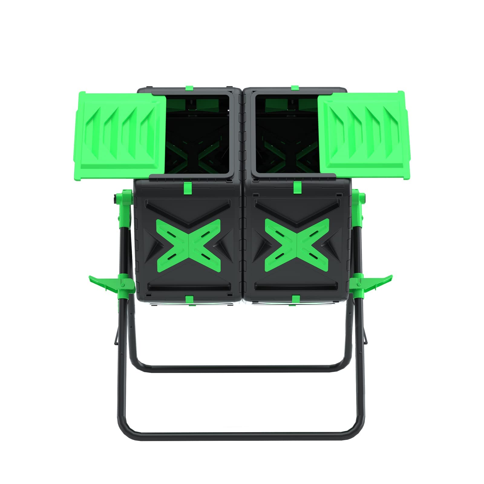 140L Dual Chamber Compost Bin Rotating Composter Tumbler with Easy-Turn, Fast-Working System for Garden, Black&Green