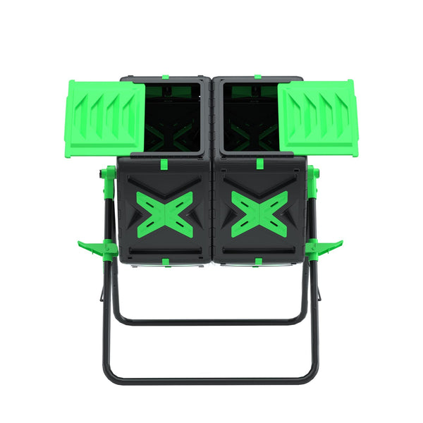 140L Dual Chamber Compost Bin Rotating Composter Tumbler with Easy-Turn, Fast-Working System for Garden, Black&Green