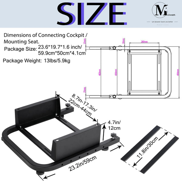 Minneer Updated Rear Seat Frame Expand into Racing Simulator Cockpit Stable fit for Most Racing Seats Chair Mount Support DIY Drilling Not Included Seat