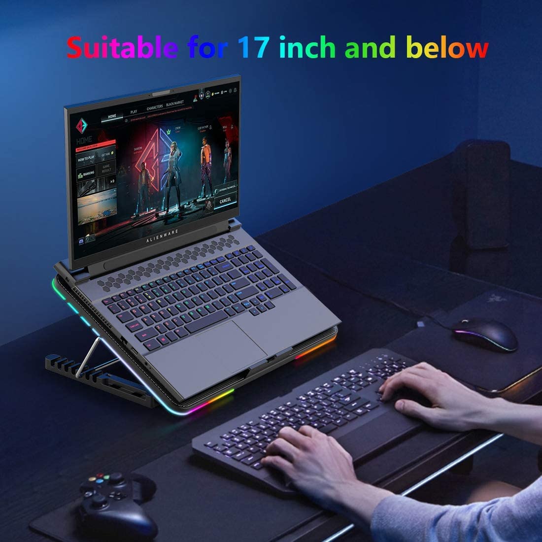 LIANGSTAR Laptop Cooling Pad, Laptop Cooler with 6 Quiet Fans at 2100RPM, Laptop Stand with Phone Holder, 7 Heights Adjustable & USB Powered, suitable for 12-17 Inch, Blue