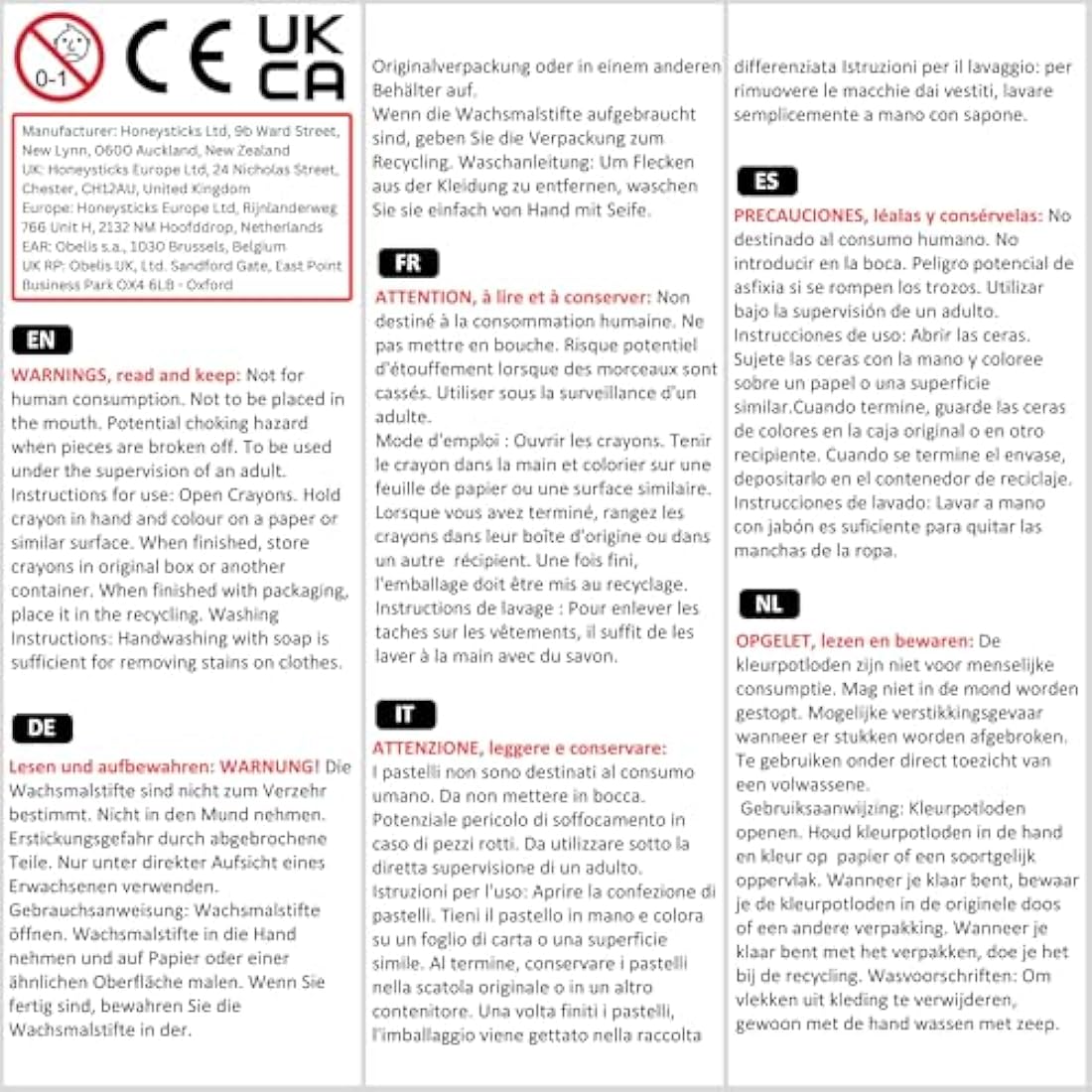 Honeysticks Triangular Crayons - 100% Pure Beeswax, Food Grade Colours, Non Toxic Crayons for Baby, Toddlers Ages 1-3, 2-4, Triangle Shape for Pencil Grip Development, Handmade in New Zealand 10 Pack