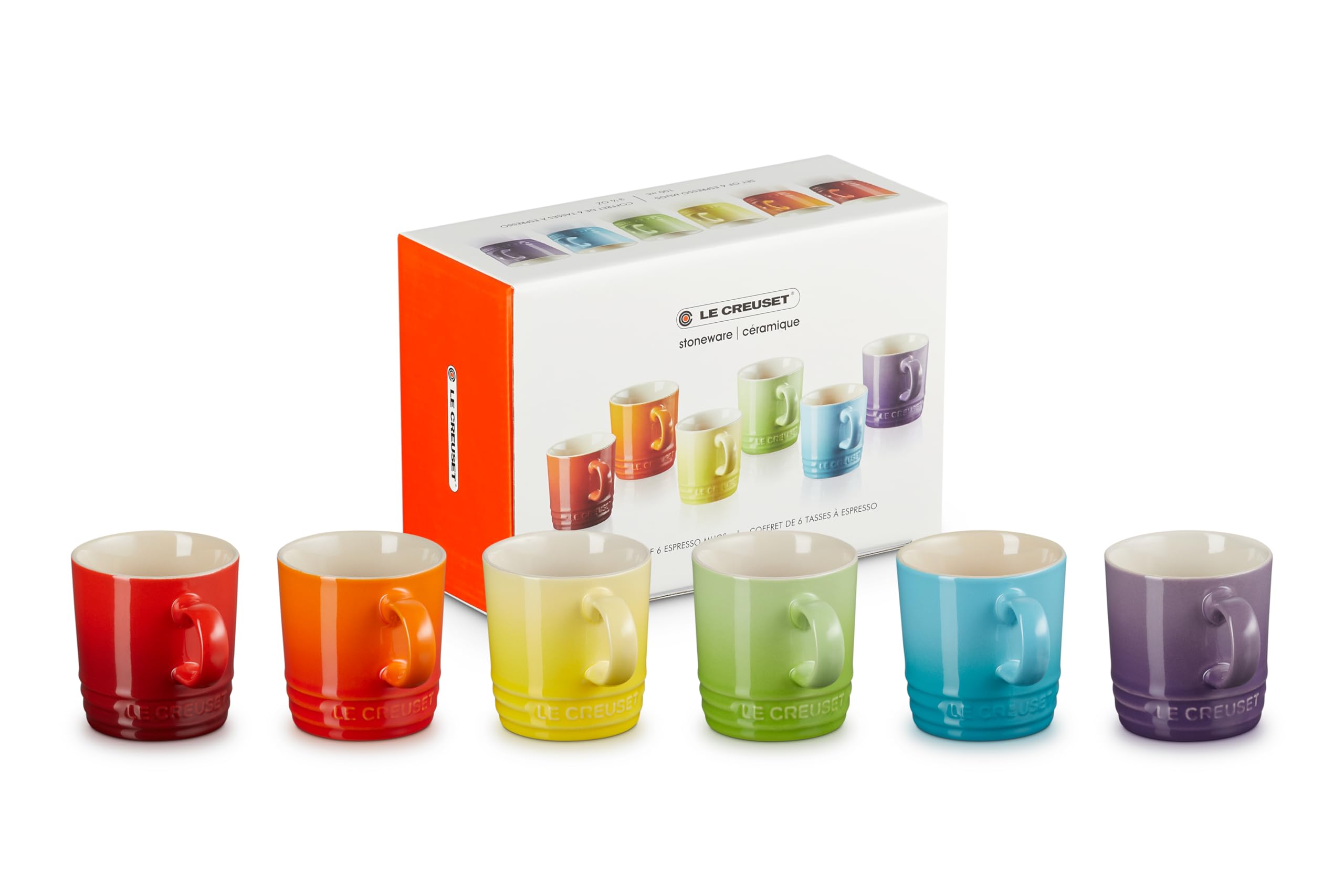 Le Creuset Stoneware Rainbow Coffee Mugs, 350 ml, Cerise, Volcanic, Teal, Ultra Violet, Soleil, Palm, 79114358359030