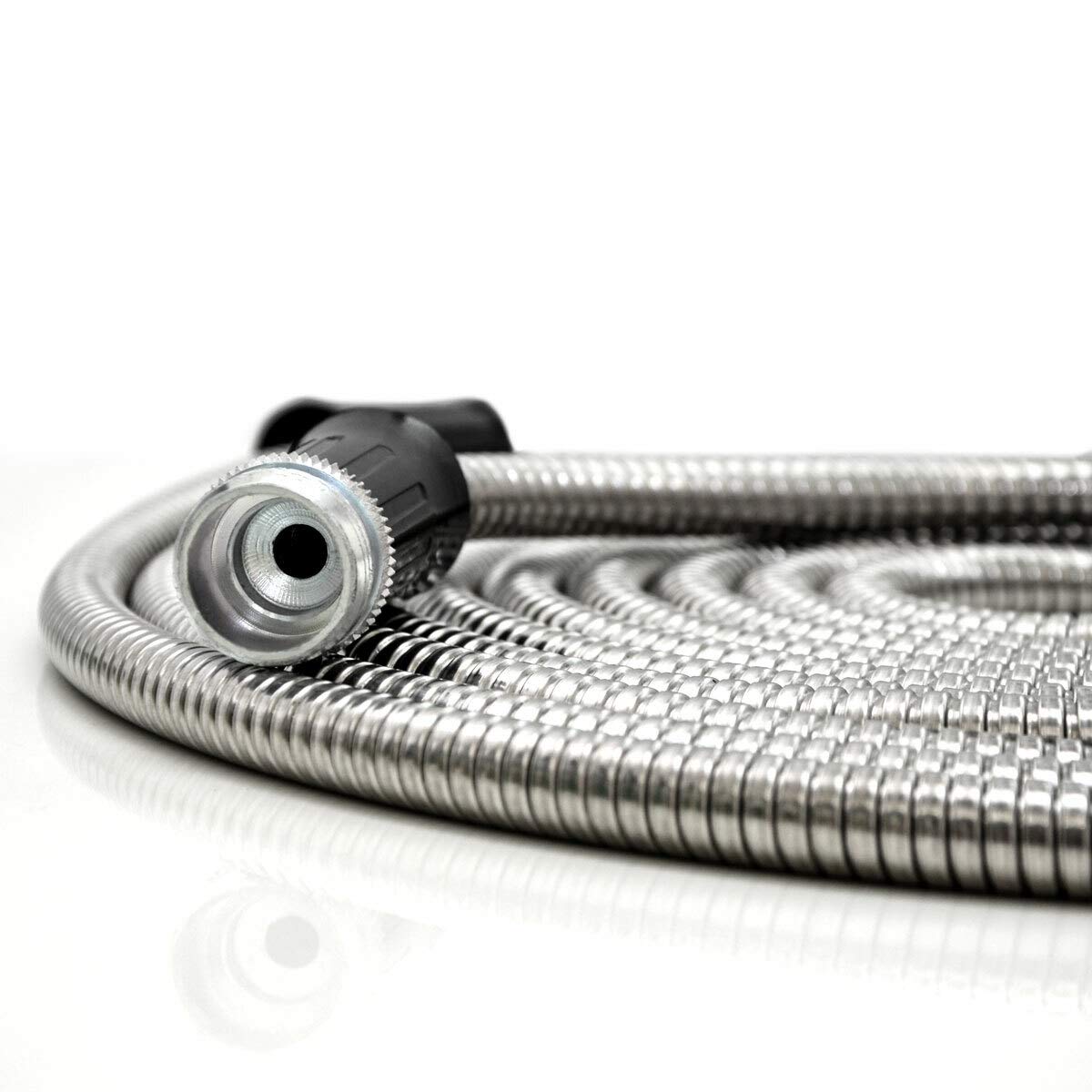 EYEPOWER 15m Kink-free Garden Hose 50ft Stainless Steel Water Hose Pipe Flexible Silver