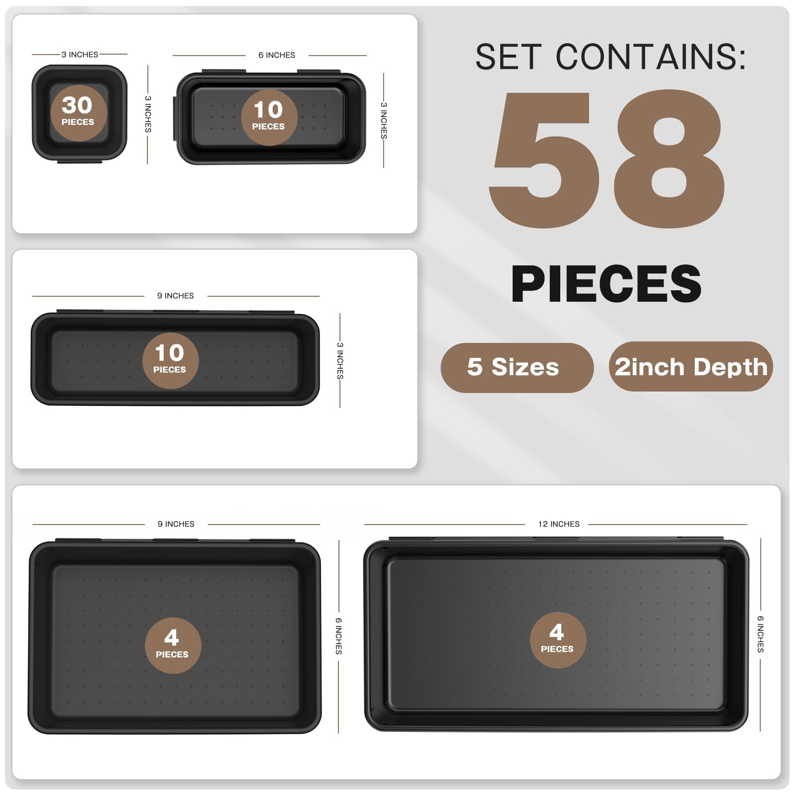 A-LUGEI【𝟲𝟵𝗣𝗰𝘀】【𝟱 𝗦𝗶𝘇𝗲】 Tool Box Organiser Tray Divider Set, 【Black】 Desk Drawer Organiser, Garage Organisation and Storage Toolbox Accessories Rolling Tool Chest Cart Cabinet Workbench