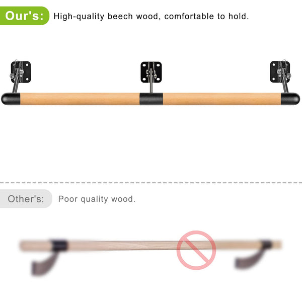 Dolibest 200cm Ballet Barre, Adjustable Wooden Dance Stretching Bar Wall Mounted Home Barre Workout Equipment with Metal Support Bracket Holder for