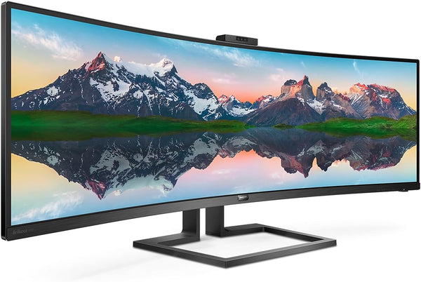 Philips 499P9H- 49 Inch Curved Dual QHD Monitor, 70Hz, 5ms, VA, WebCam, Speakers, USB-C Dock, KVM, Height Adjust (5120 x 1440, 450 cd/m², HDMI/DP 1.4/USB 3.1 / USB-C)