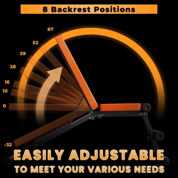 Dskeuzeew Weight Bench, 660 LB Stable Workout Bench, 8 Backrest Adjustments, Adjustable Strength Training Bench for Full Body Workout with Fast Folding