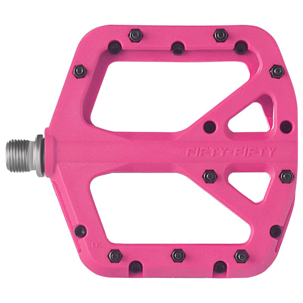 FIFTY-FIFTY Mountain Bike Pedals, Non-Slip MTB Nylon Composite, 9/16" Bicycle Pedals, Lightweight and Wide Flat Platform (Pink)
