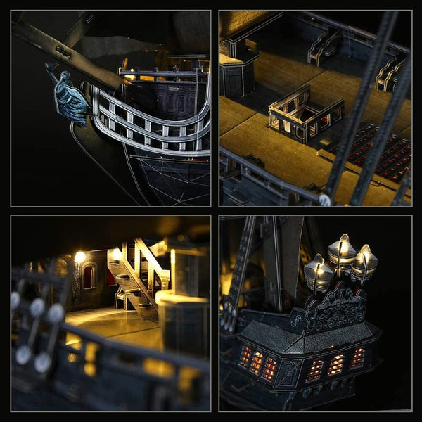 CubicFun LED Pirates of the Caribbean Flying Dutchman Model Kits for Adults to Build 3D Jigsaw Puzzles Ship Model Building Gifts for Adults Kids Girls Boys - 360 Pieces