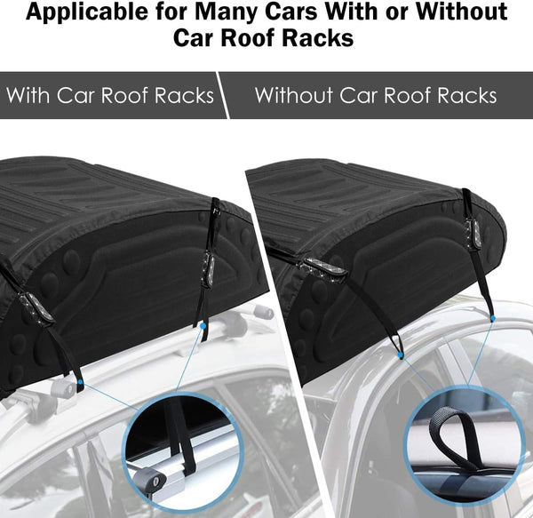 COSTWAY 14 Cubic Feet/400L Car Roof Bag, Waterproof Foldable Roofing Cargo Carrier with 4 Reinforced Straps, Anti-Slip Bottom & Storage Bag, Soft-Shell Rooftop Luggage Storage Box for All Cars