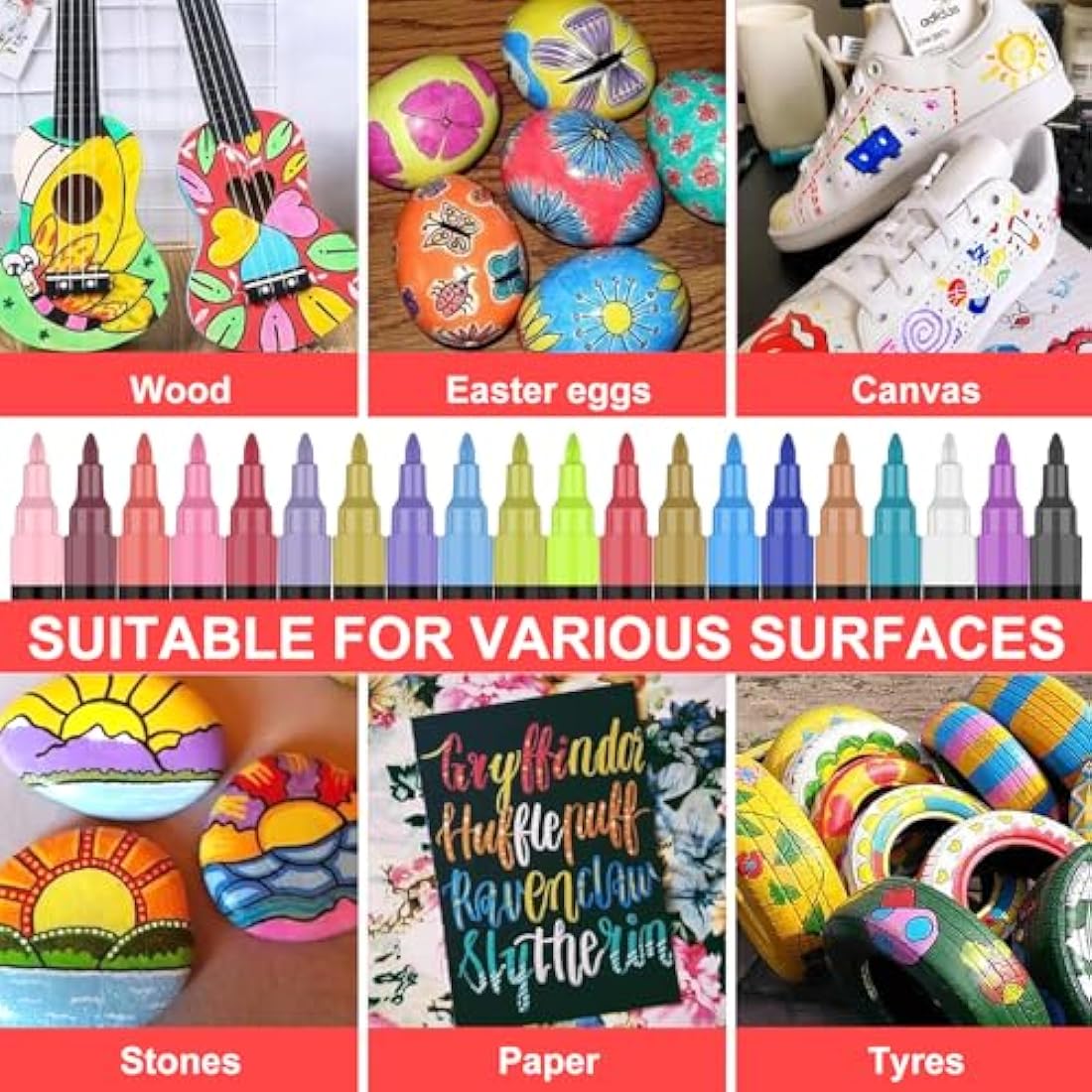 Efimeso Acrylic Paint Pens Set-120 Colours Paint Markers for Rocks Painting Ceramic Stone Glass Wood Metal, Acrylic Pens 0.7mm Extra Fine Tip Water Based Paint Pens Kids