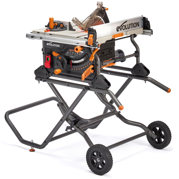 Evolution Power Tools R255TBLX+ Table Saw With Stand (Next Gen Rage 5-S) Multi-Material Cutting Blade Included Cuts Wood Metal Plastic, 45˚ Bevel, +/- 60˚ Mitre Angle, 85mm Cut Depth, 1800w Motor 240v