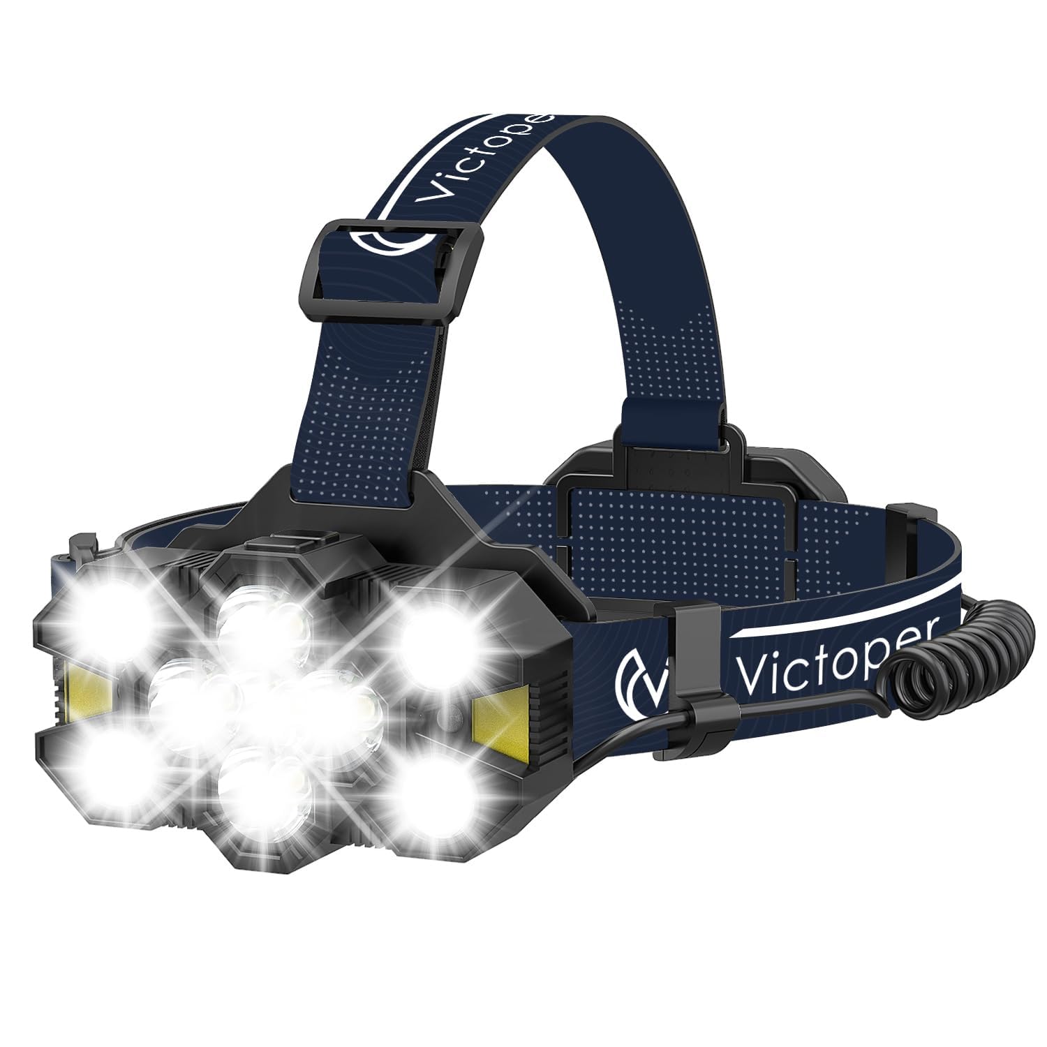 Victoper Head Torch Rechargeable v10000 Upgraded 22000 Lumen Torches LED Super Bright Headlight 10 LEDs Modes Hands-Free Flashlight for Camping Fishing Cycling Hiking Waterproof, Black