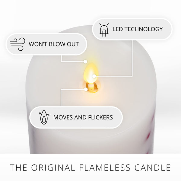 Luminara Embedded Flameless LED Candle - Orange Leaf 3.5" x 6.5" - Moving Flame Pillar, Battery Operated Timer, Real Wax, Unscented, Safe