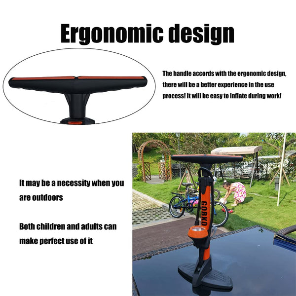 GOBKO Bike Pump Bicycle Floor Pump with Gauge, Bicycle Pumps with Presta and Schrader tire Pump multifunctional Air Pump for Road Bike MTB Sports Balls Pump High Pressure 160Psi &11Bar