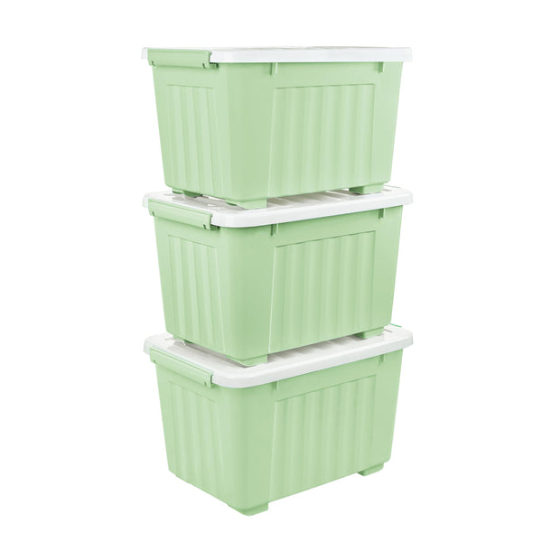 Cetomo 35L*3 Storage Boxes with Wheels, Plastic Storage Box with Lid, Latching Buckles, Click Closure, Stackable, Nesting, Durable Organizer for Home