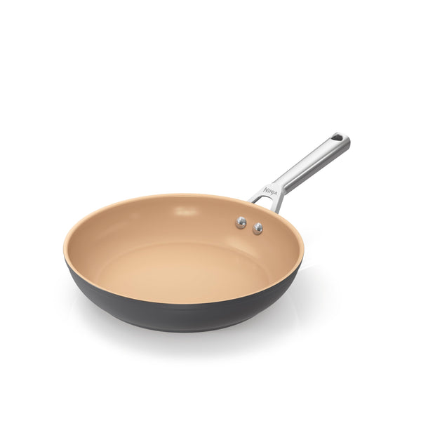 Ninja Extended Life 28cm Ceramic Frying Pan, Non-Stick (No PFAs, PFOAs, Lead or Cadmium), Induction Compatible, Stainless Steel Handle, Oven Safe to 285°C, Grey & Terracotta, CW90028EUUKDB