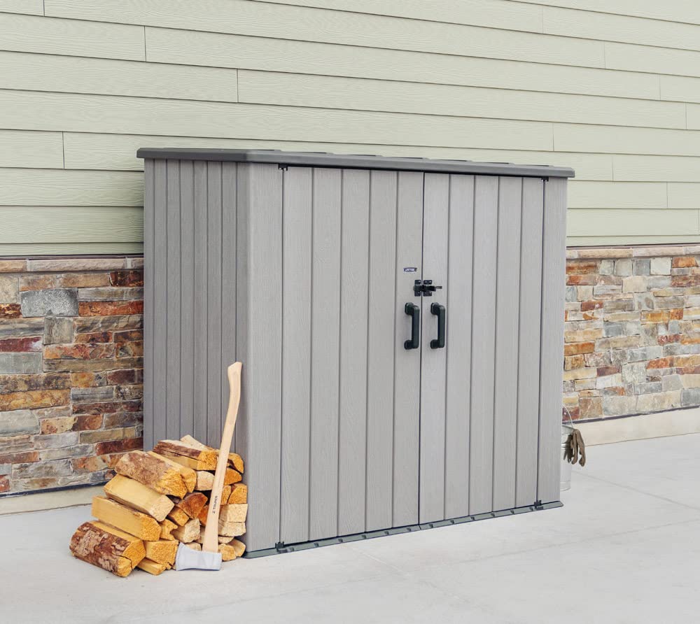 LIFETIME Plastic Wood Grain Textured Storage Box Desert Sand/Grey, 151x72x69 cm