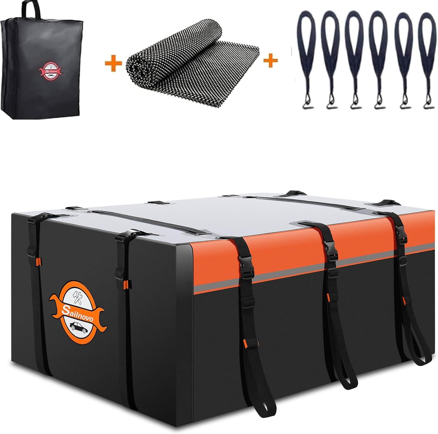 Sailnovo Roof Box Roof Bag 580L/20 Cubic Waterproof Car Roof Bag with 6 Door hooks, Soft-Shell Large Roof Cargo Carrier Bags for Cars without/with Roof Bars/Rack/Rails, Black
