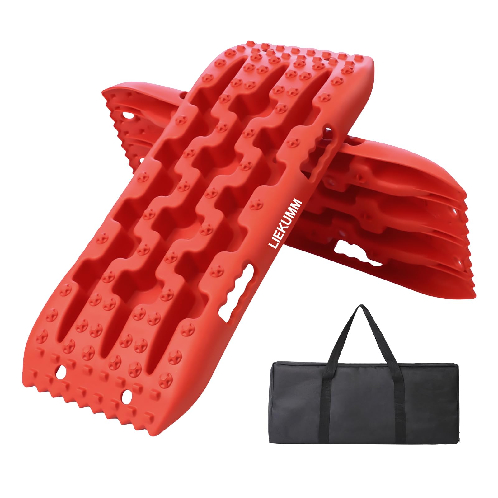 LIEKUMM 2PCS Traction Boards with Jack Lift Base, 104 cm Off-Road Traction Boards for Sand, Mud, Snow, 10 T Capacity Heavy Duty Recovery Tracks for Cars, Trucks, SUVs, Red