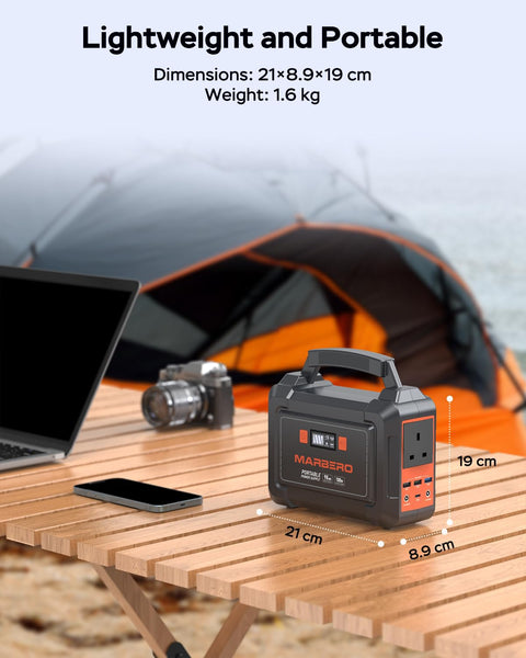 MARBERO Portable Power Station 98Wh Large Battery Pack 100W(150W Peak) Solar Generator Camping Backup with AC Plug Socket with LED Light for Outdoor Adventure RV Trip Home Blackout Emergency