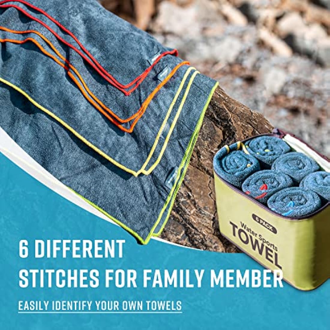 4Monster 6 Pack Microfibre Gym Towel with Accessory Bag, Quick Dry Travel Towel Super Lightweight, Ultra Absorbent for Sports Yoga Swimming Hiking Bath and Pool (6Pack, Army Green)