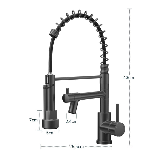 Warmiehomy 5 Modes Kitchen Taps Mixer with Pull Out Spray,High Arc 360° Swivel Dual Spout Pull Down Stainless Steel Kitchen Sink Taps,Brushed Nickel
