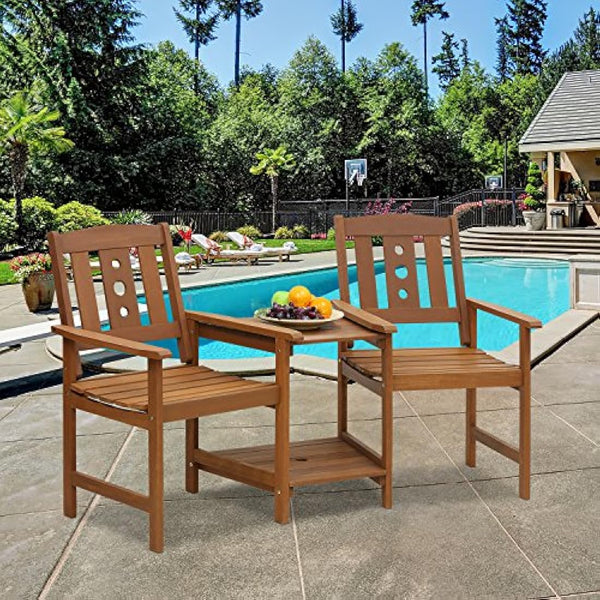 Furinno Outdoor Hardwood Jack & Jill Chair Set, Wood, Natural, 162.1 (W) x 91.4 (H) x 72.9 (D) cm