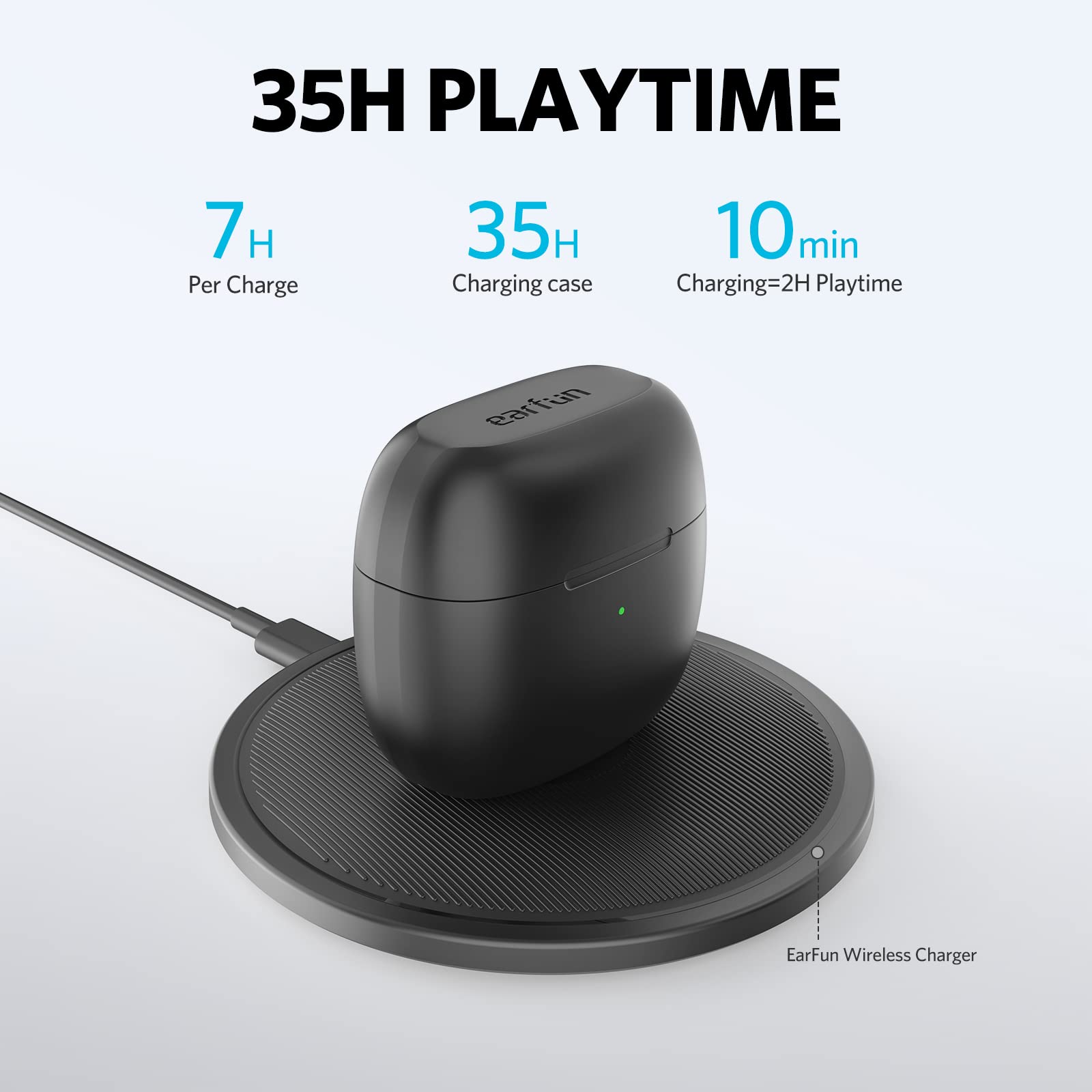 EarFun Wireless Earbuds, [What Hi-Fi Awards] Air Bluetooth In-Ear Headphones with 4 Mics ENC, Sweatshield™ IPX7 Waterproof, Clear Sound, Deep Bass, Wireless Charge, Game Mode, App Customize EQ, 35H