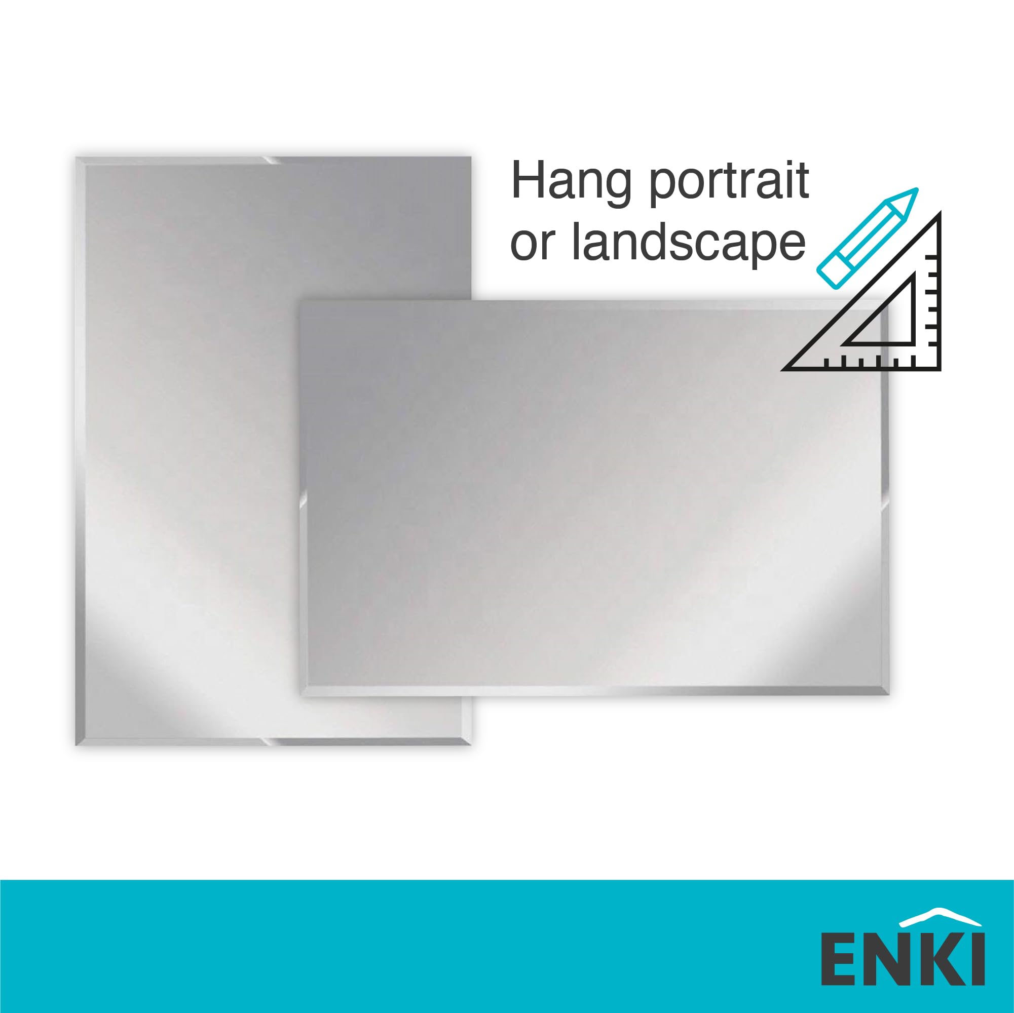 ENKI - Horizon Frameless Bevel Polished Edge Glass Wall Mirror (40cm x 60cm) for Bathroom, Bedroom, Living Room & Hallway  Durable, Easy to Install,