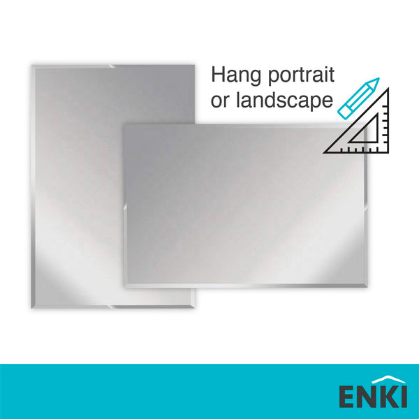 ENKI - Horizon Frameless Bevel Polished Edge Glass Wall Mirror (40cm x 60cm) for Bathroom, Bedroom, Living Room & Hallway  Durable, Easy to Install,