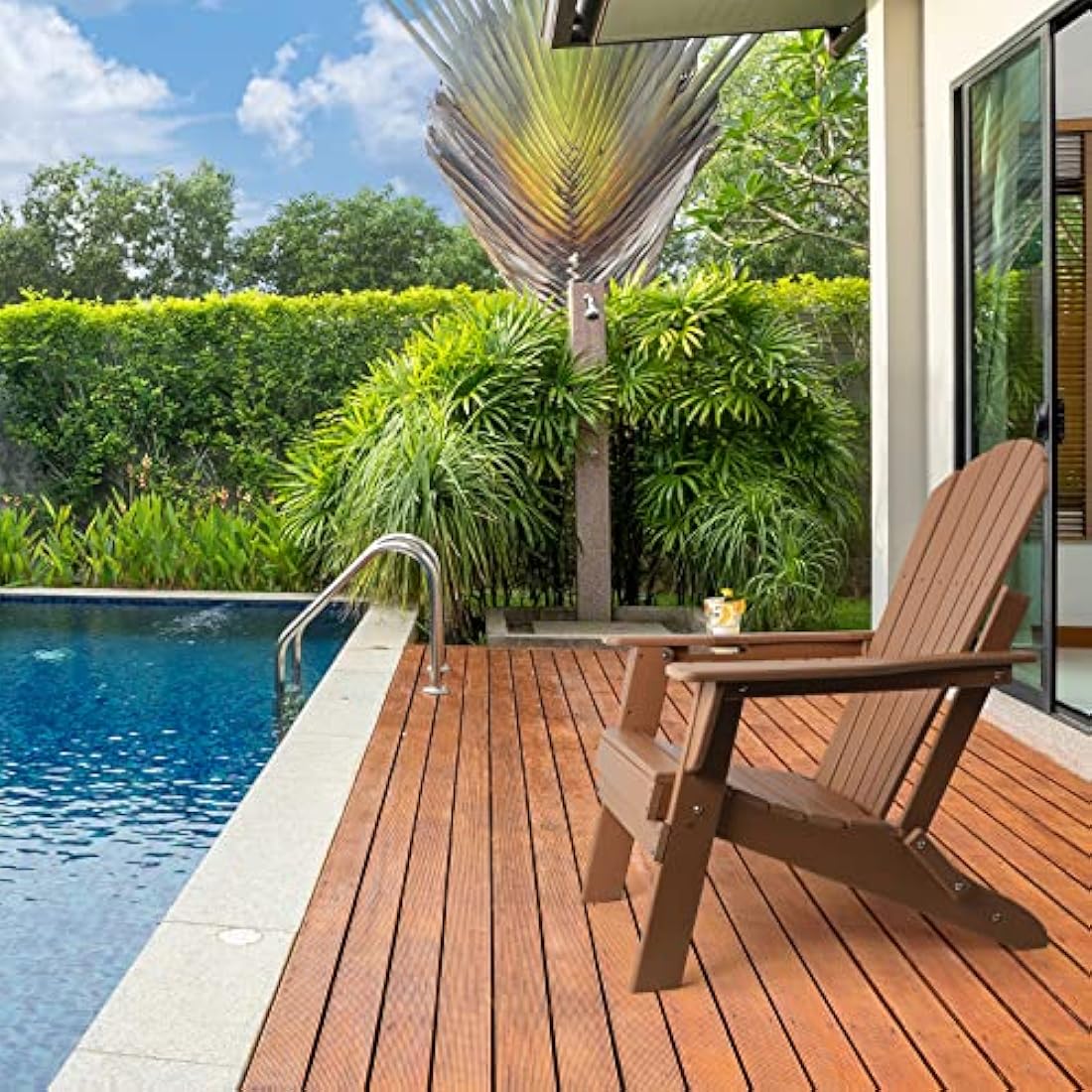 FUNBERRY Folding Adirondack Chair, Fire Pit Chairs, Plastic Adirondack Chairs Weather Resistant with Cup Holder, Composite Adirondack Chairs