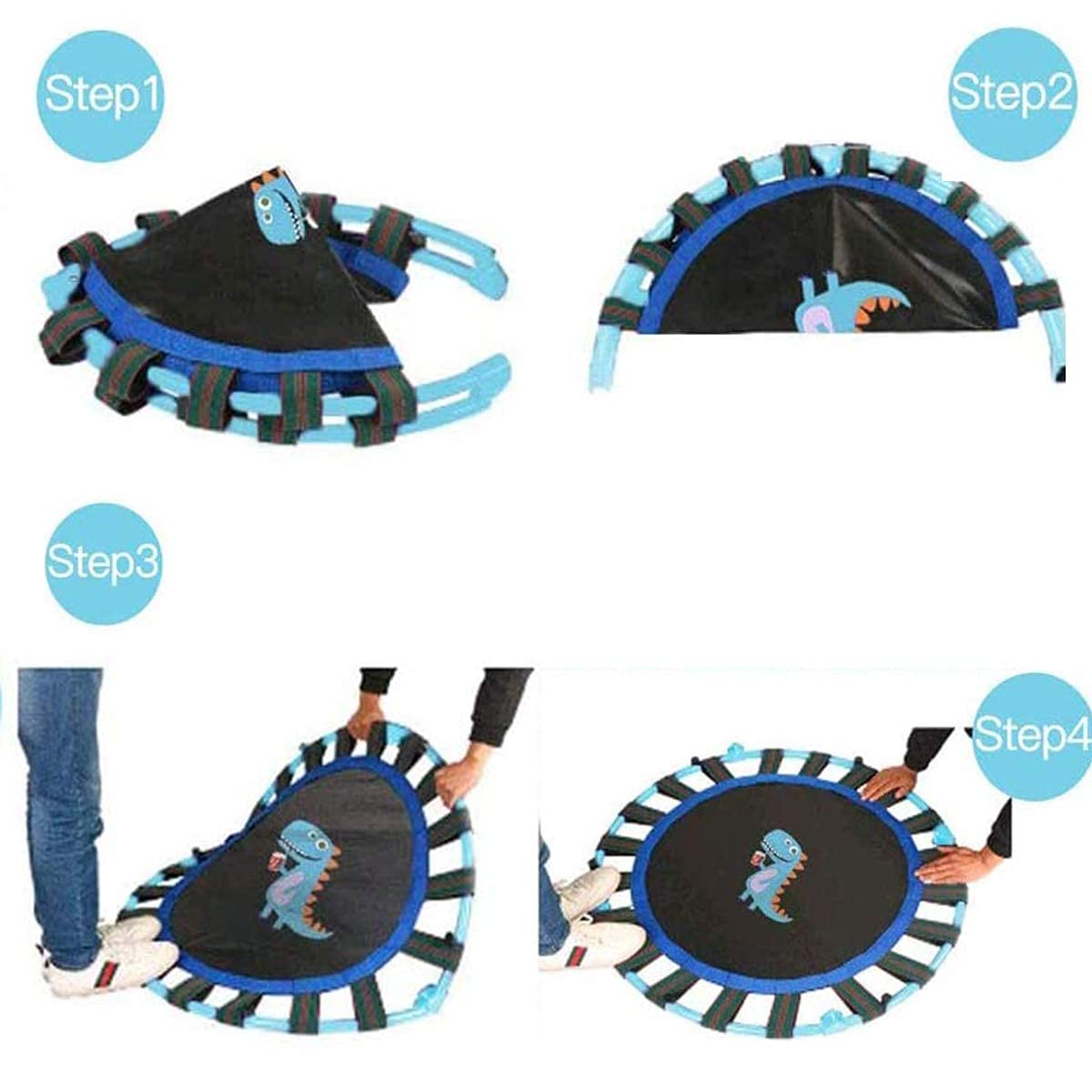 38'' Kids Trampoline Mini Foldable Fitness Trampoline with Adjustable Handrail and Safety Padded Cover Exercise Foldable Bungee Rebounder Indoor