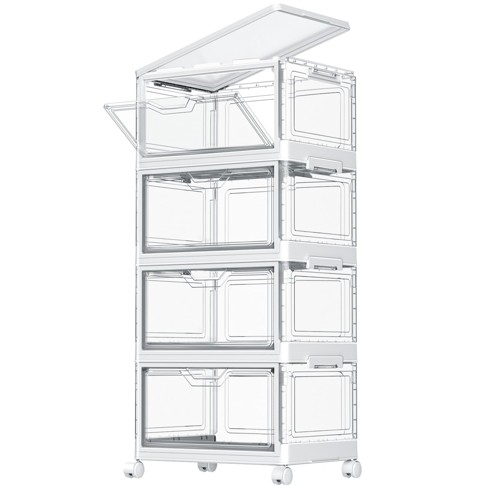 TidyTrove Storage Boxes with Lids - 23L*3 Plastic Box with Doors, Stackable Boxes, Clear Drawers, Large Box with wheels for Bedroom, Living Room, Kitchen, 3 Packs